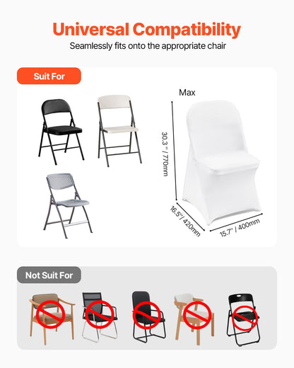 Stretch Spandex Folding Chair Covers, Universal Fitted Chair Cover, Removable Washable Protective Slipcovers, for Wedding, Holiday, Banquet, Party, Celebration, Dining (12PCS White)