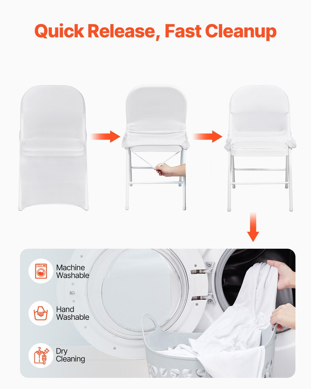 Stretch Spandex Folding Chair Covers, Universal Fitted Chair Cover, Removable Washable Protective Slipcovers, for Wedding, Holiday, Banquet, Party, Celebration, Dining (12PCS White)