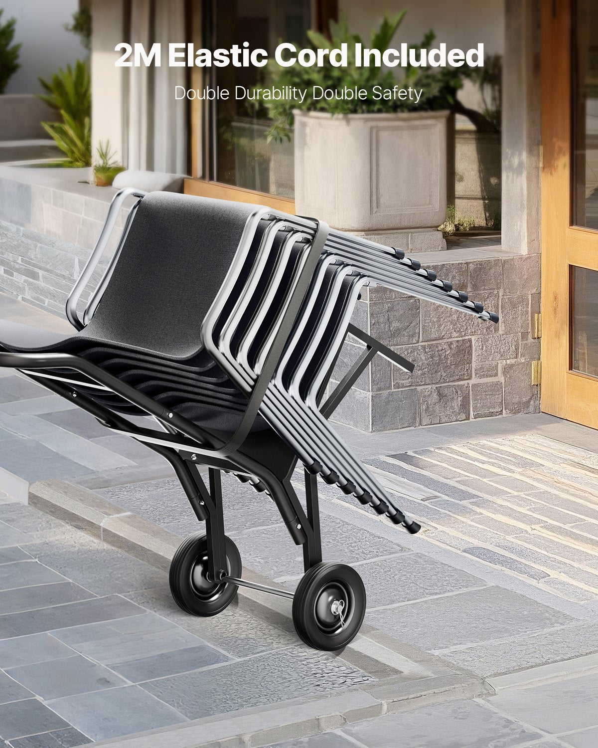 Folding Chair Rack, 150 LBS Capacity, Heavy-duty Chair Cart for Stacking 10 Chairs, Multi-Function Metal Chair Storage Dolly with Rubber Wheels, Push-Style Chair Holder, Matte Black