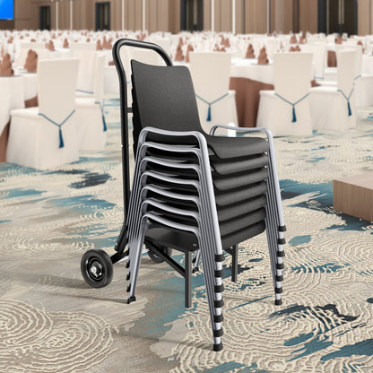 Folding Chair Rack, 150 LBS Capacity, Heavy-duty Chair Cart for Stacking 10 Chairs, Multi-Function Metal Chair Storage Dolly with Rubber Wheels, Push-Style Chair Holder, Matte Black