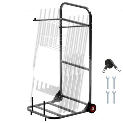 Folding Chair Rack, 100 LBS Capacity, Heavy-duty Chair Cart for Hanging 10 Chairs, Multi-Function Metal Chair Storage Dolly with Rubber Wheels, Push-Style Chair Holder, Matte Black