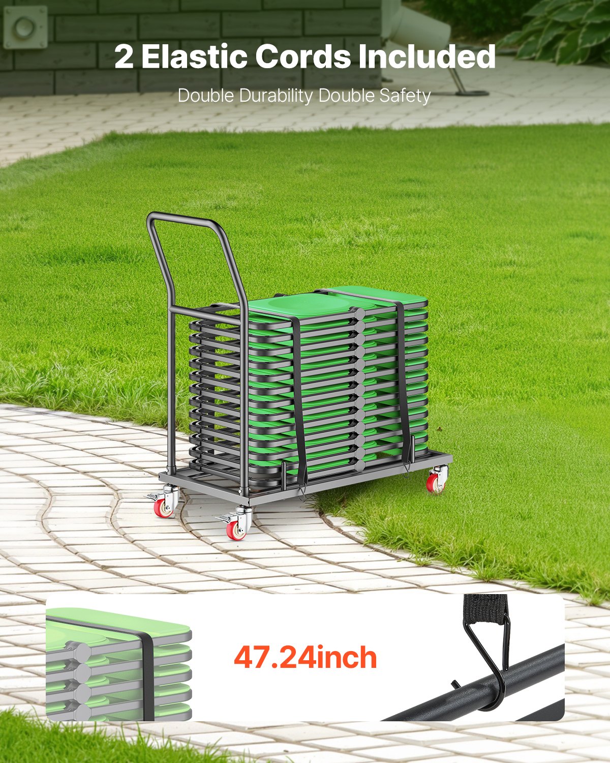 Folding Chair Rack, 300 LBS Capacity, L-shape Horizontal Placement Chair Cart for 25 Chairs, Heavy-duty Metal Chair Storage Dolly with Rubber Wheels and Holders, Large Chair Holder, Matte Black