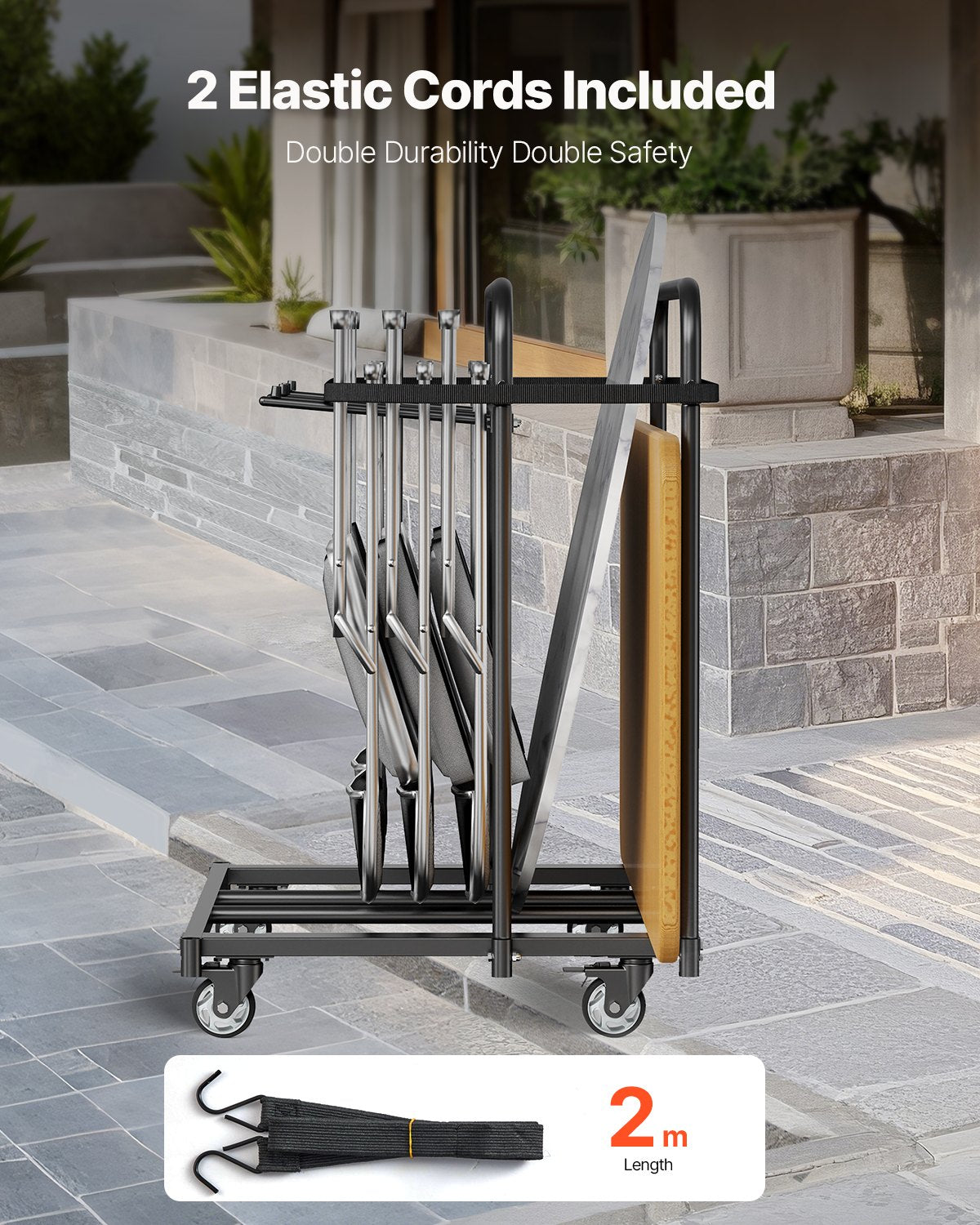 Folding Chair Rack, 400 LBS Capacity, Heavy-duty Chair Cart for 5 Tables+14 Chairs, Chair Storage Dolly Chair Holder w/ Swivel Casters and Locking Wheels,for Party Event,Hotel, Matte Black