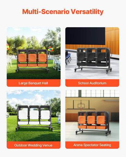 Folding Chair Rack, 400 LBS Capacity, Heavy-duty Chair Cart for 42 Chairs or 12 Tables, Multi-Function Chair Storage Dolly with Rubber Wheels and Holders, Large Chair Holder, Matte Black