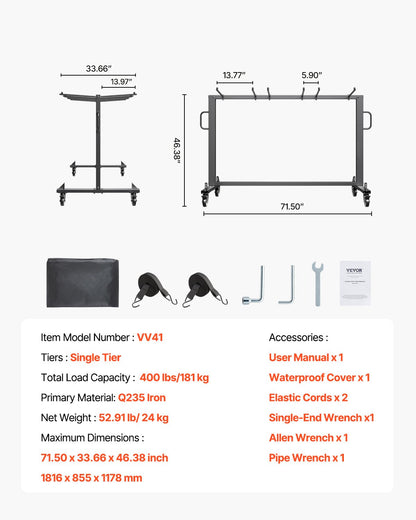Folding Chair Rack, 400 LBS Capacity, Heavy-duty Chair Cart for 42 Chairs or 12 Tables, Multi-Function Chair Storage Dolly with Rubber Wheels and Holders, Large Chair Holder, Matte Black