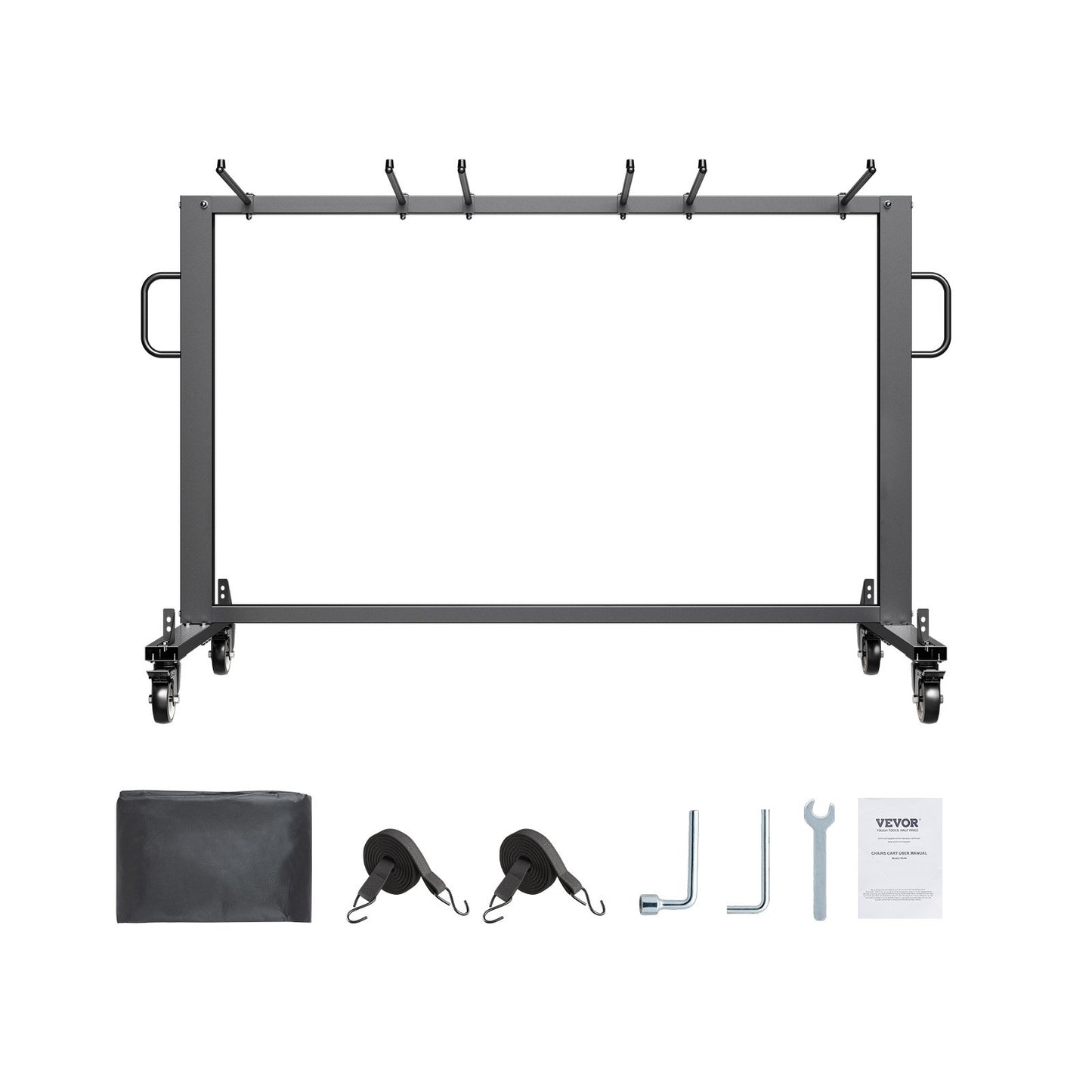 Folding Chair Rack, 400 LBS Capacity, Heavy-duty Chair Cart for 42 Chairs or 12 Tables, Multi-Function Chair Storage Dolly with Rubber Wheels and Holders, Large Chair Holder, Matte Black