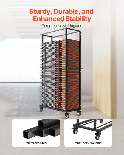 Folding Chair Rack, 500 LBS Capacity, Heavy-duty Chair Cart for 60 Chairs, Metal Chair Storage Dolly Chair Holder with Swivel Casters and Locking Wheels, for Party Event,Hotel,Matte Black