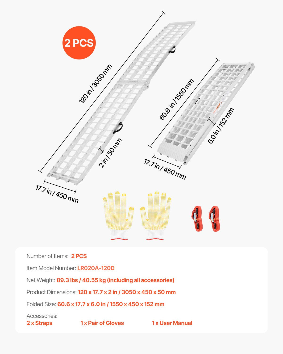 Aluminum Ramps, 2000 lbs, 2Pcs Heavy-duty Ramps with Wider Ramp Surface, Universal Stable Loading Ramp with Handles, Fit for ATV, UTV, Motorcycle, Electric Bicycle, etc.