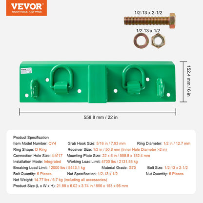 5/16" traktorskopkrok med surrningsring, smidd stålklass 70, kraftig bultad gripkrok med bakplatta, kompatibel med traktorskopa, husbil, UTV, lastbil, maximal brottstyrka 12 000 lbs