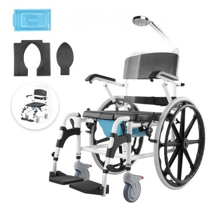 Shower Wheelchair 17.5in/44.5 cm Al Alloy Commode Bathroom Wheelchair for Disabled