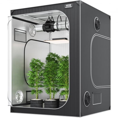 5x5 Grow Tent, 1828.8 x 1828.8 x 2438.4 cm, High Reflective 2000D Mylar Hydroponic Growing Tent with Observation Window, Tool Bag and Floor Tray for Indoor Plants Growing