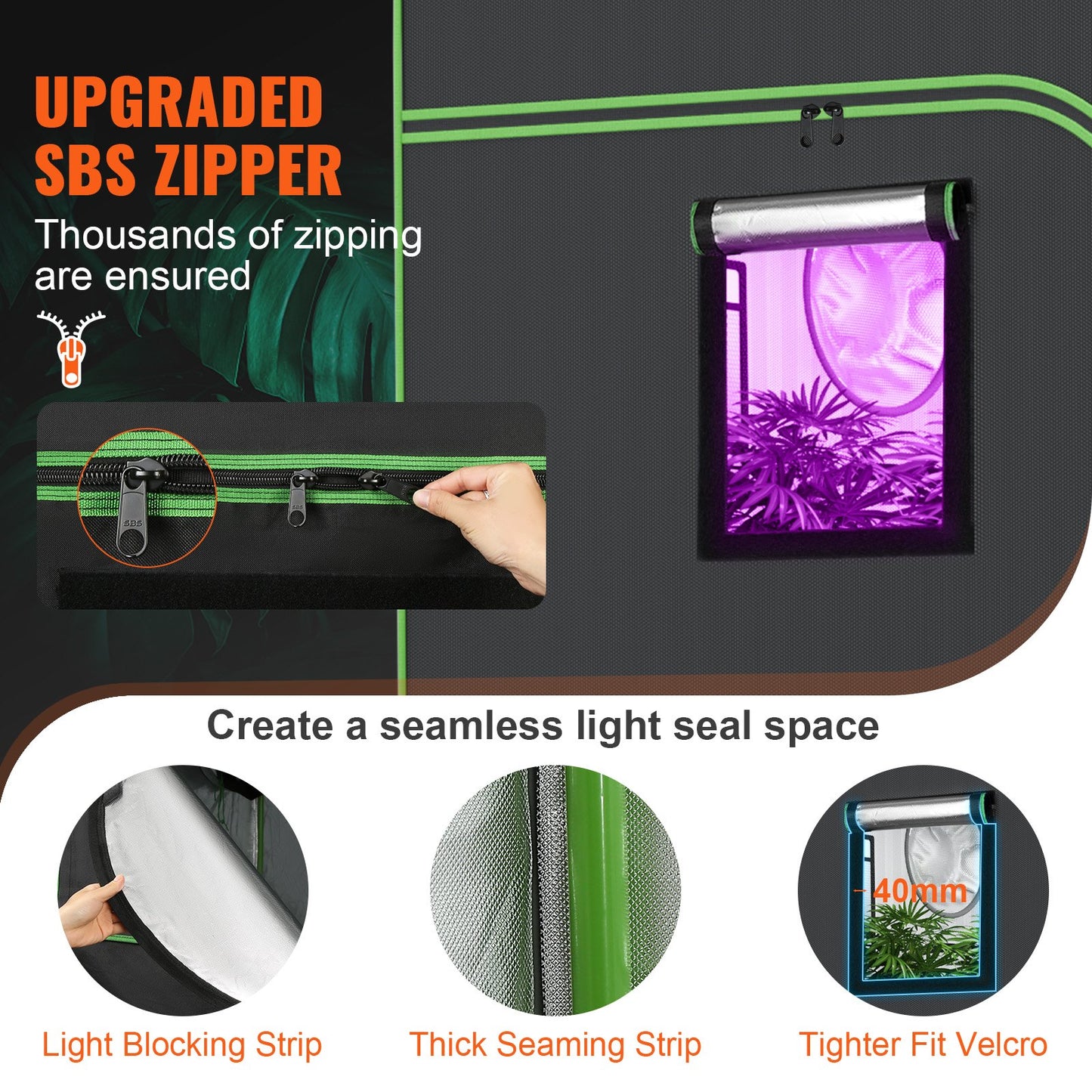 10x10 odlingstält, 120'' x 120'' x 80'', högreflekterande 600D Mylar hydroponiskt odlingstält med observationsfönster, verktygsväska och golvbricka för odling av inomhusväxter