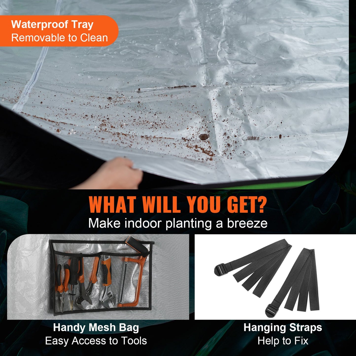 10x10 odlingstält, 120'' x 120'' x 80'', högreflekterande 600D Mylar hydroponiskt odlingstält med observationsfönster, verktygsväska och golvbricka för odling av inomhusväxter